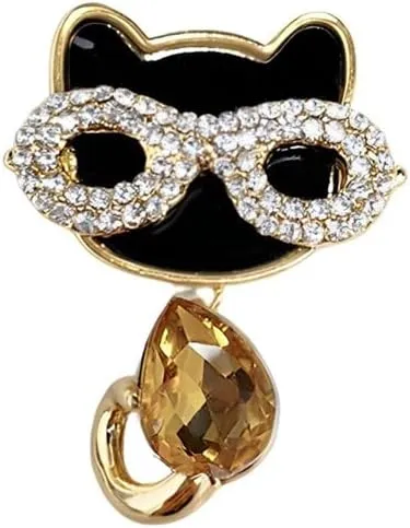 Glasses Cat Rhinestones Brooch Pin for Women Girls Fashion Crystal Animal Kitten Small Brooches Lapel Pins Cute Christmas Jewelry Gift for Daughter Teacher Students Birthday