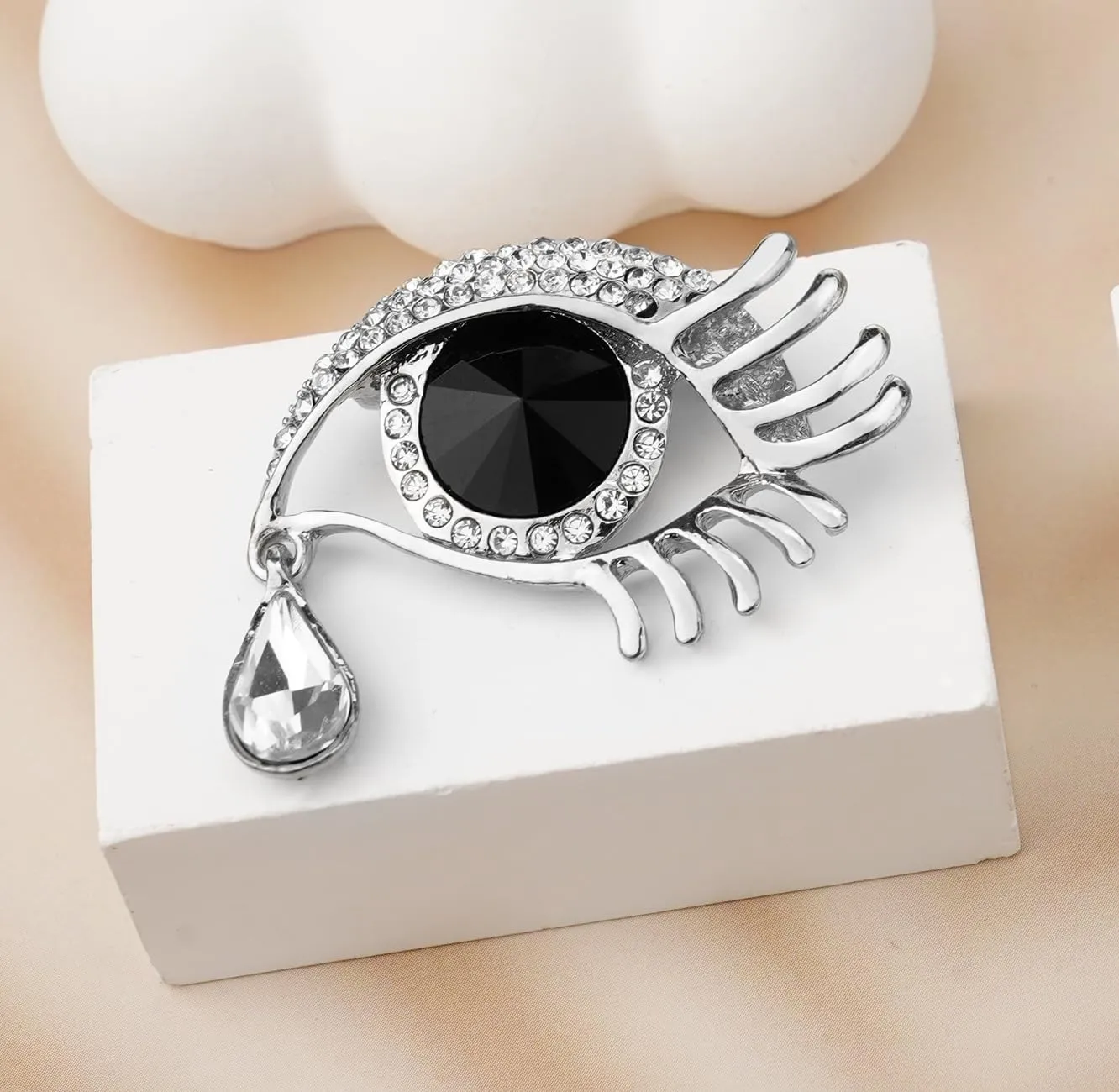 Gleamart Angel's Tears Brooch Rhinestone Pin Eye Badge for Women Gold Black