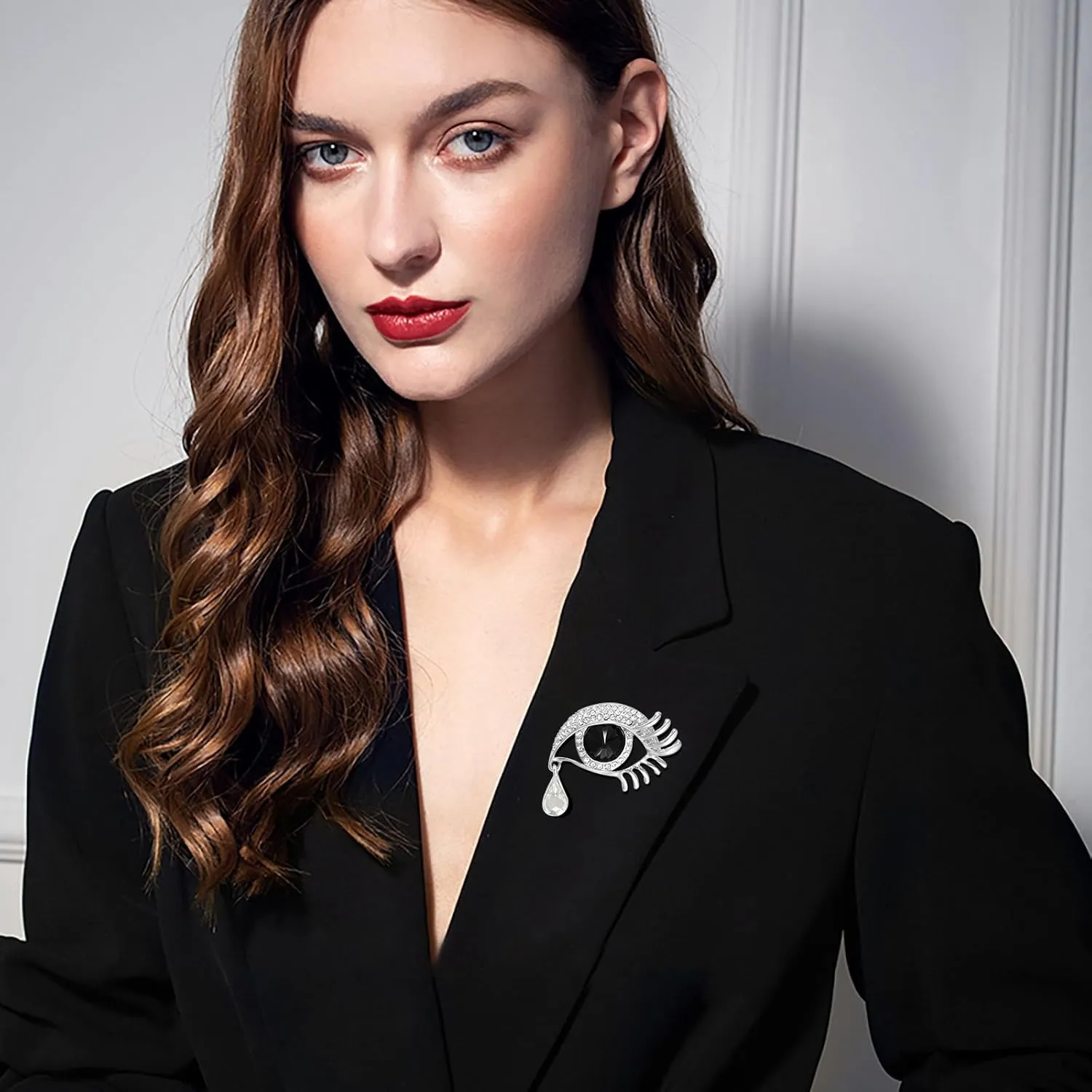 Gleamart Angel's Tears Brooch Rhinestone Pin Eye Badge for Women Gold Black