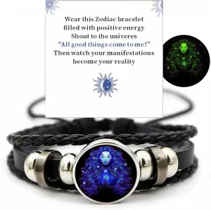 Gleym Bracelet, Zodiac Signs Spirit Bracelet, Multilayer Adjustable 12 Constellation Zodiac PU Leather Bracelet, Gleym Manifestation Bracelet Jewelry Gifts for Women and Man