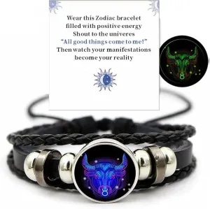 Gleym Bracelet, Zodiac Signs Spirit Bracelet, Multilayer Adjustable 12 Constellation Zodiac PU Leather Bracelet, Gleym Manifestation Bracelet Jewelry Gifts for Women and Man