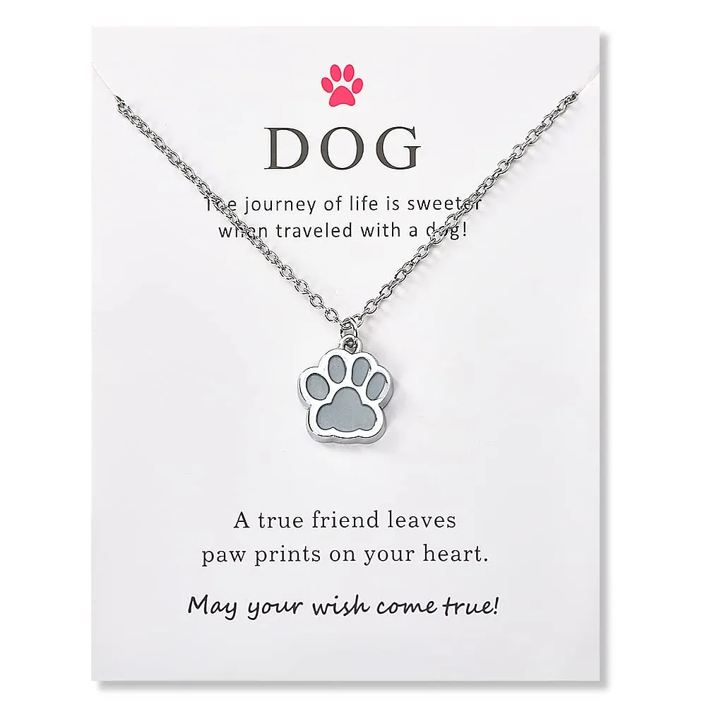 Glow in the Dark Blue Dog Paw Print Necklace Choker for Women & Men - Best Friend Pendant Gift for Dog Lovers