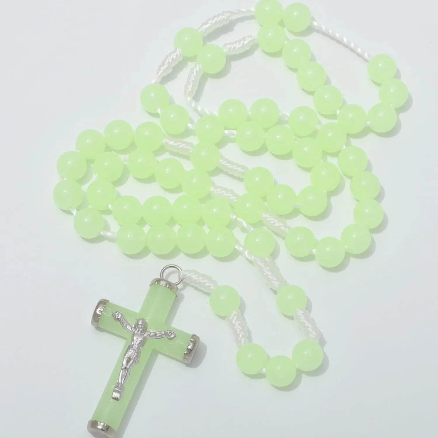 Glow in The Dark Catholic Rosary Necklace for Women with Luminous Prayer Beads, Jesus Crucifix, and Mary Medal - Religious Jewelry Gift