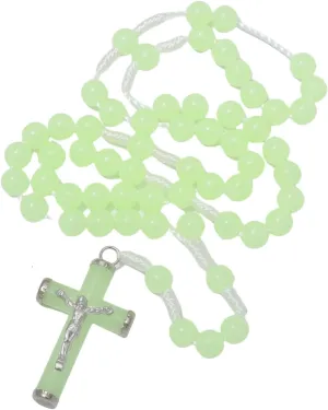 Glow in The Dark Catholic Rosary Necklace for Women with Luminous Prayer Beads, Jesus Crucifix, and Mary Medal - Religious Jewelry Gift