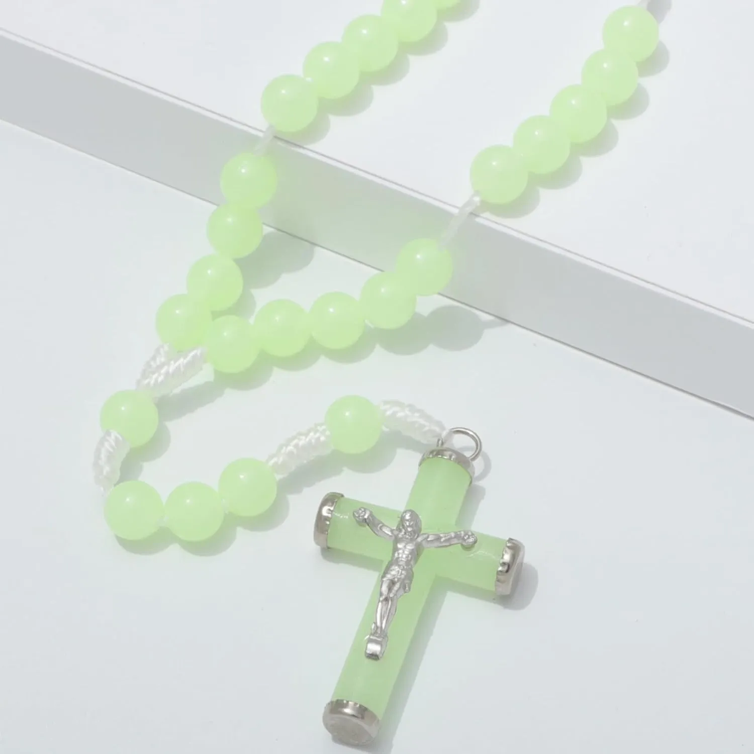 Glow in The Dark Catholic Rosary Necklace for Women with Luminous Prayer Beads, Jesus Crucifix, and Mary Medal - Religious Jewelry Gift