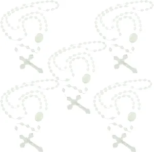 Glow in The Dark Rosary, Corrded Necklace with Luminous Prayer Beads, Bulk Plastic Religious Jewelry, 18.5 Inches (Pack of 5)