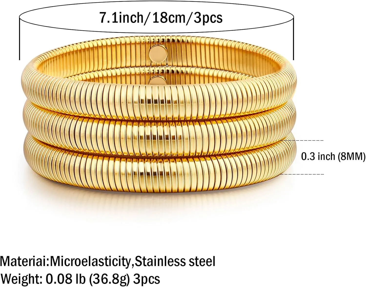 Gold Bangle Bracelets For Women Non Tarnish 14k Gold Plated Stackable Chunky Gold Bracelet Set Stretch Trendy Elastic Snake Chain Bracelet