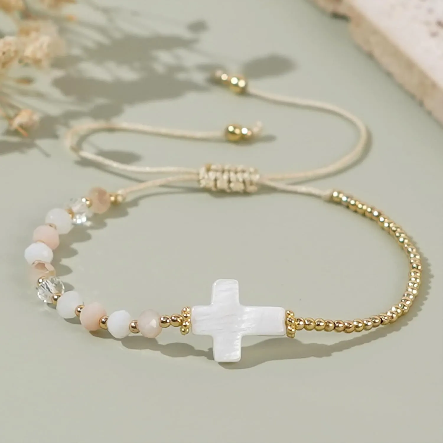 Gold Beaded Charm Braided Bracelets for Women, Cute Handmade Beads Adjustable Beige Rope String Lucky Bracelet Friendship Holiday Jewelry Gift