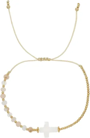 Gold Beaded Charm Braided Bracelets for Women, Cute Handmade Beads Adjustable Beige Rope String Lucky Bracelet Friendship Holiday Jewelry Gift