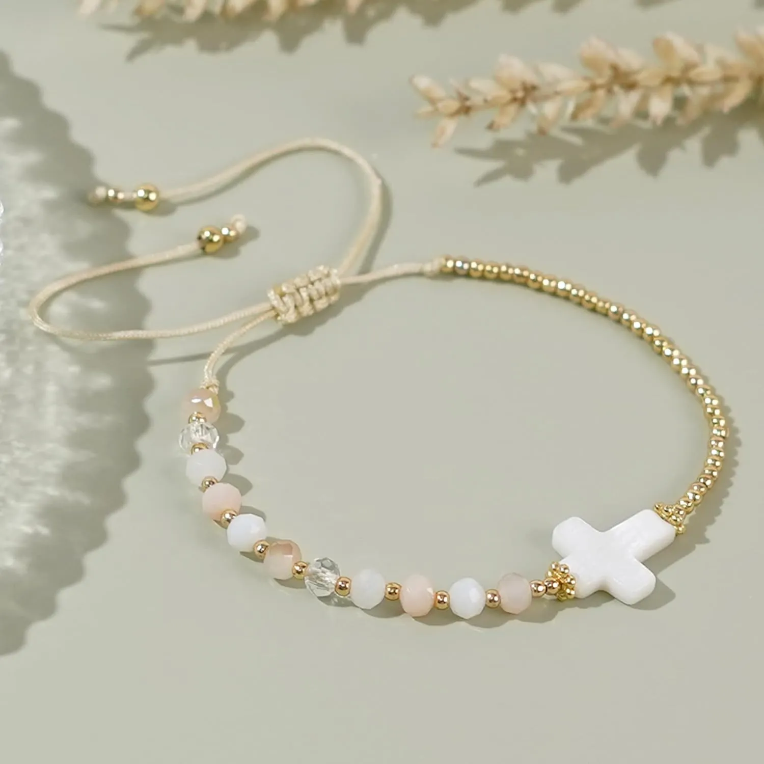 Gold Beaded Charm Braided Bracelets for Women, Cute Handmade Beads Adjustable Beige Rope String Lucky Bracelet Friendship Holiday Jewelry Gift