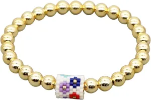 Gold Beads Boho Evil Eye Stretch Bracelets for Women 14K Gold Plated Ball Seed Beaded Elastic Hypoallergenic Bohemian Stackable Strand Bracelet Friendship Jewelry Gift
