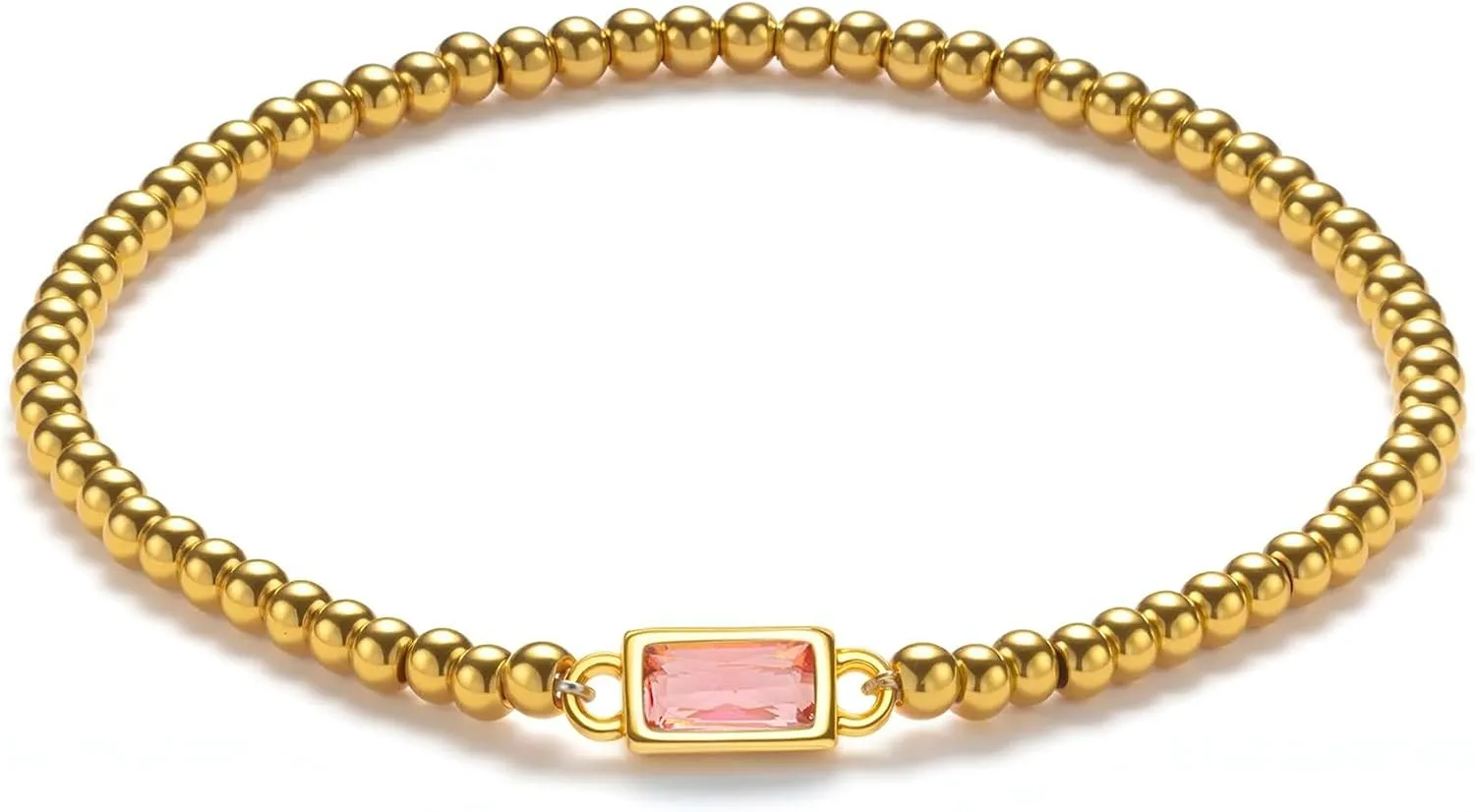 Gold Birthstone Bracelet for Women Trendy Non Tarnish Dainty 18K Gold Plated Stretch Beaded Bracelet Cubic Zirconia Bracelets Birthday Christmas Valentine's Day Gifts Birthstone Jewelry for Women
