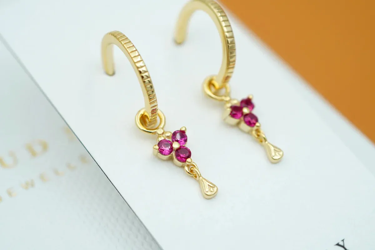 Gold Birthstone Hoops - July/Ruby