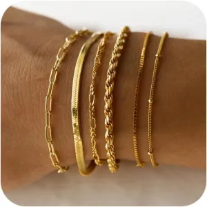 Gold Bracelets for Women, 14K Gold Plated Dainty Bracelet Set Stackable Paperclip Box Bead Chain Bracelet Adjustable Simple Gold Bracelet Trendy Gold jewelry for Women Gifts