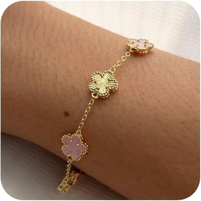 Gold Bracelets for Women Trendy 14K Real Gold Plated Four Leaf Clover Lucky Bracelet Everyday Jewelry Gifts for Women