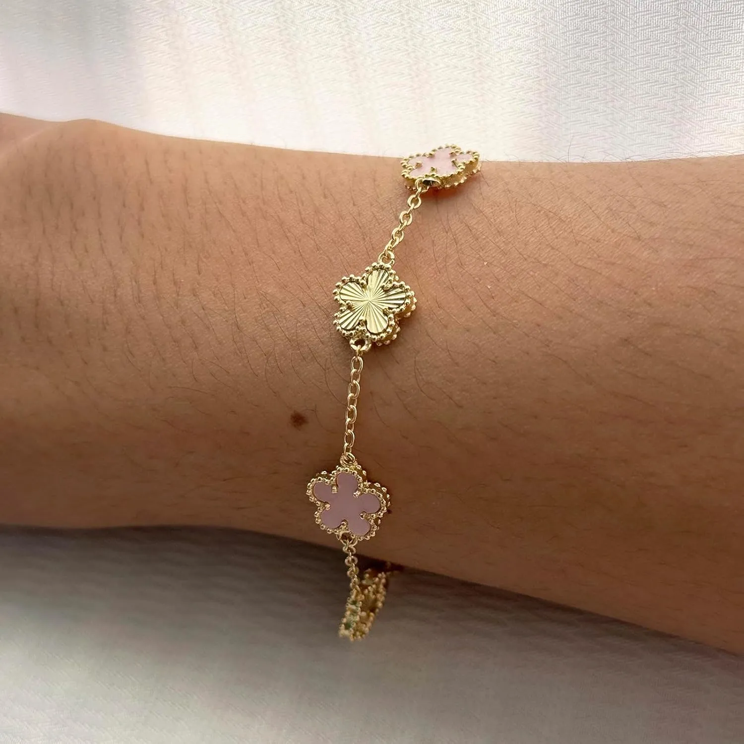 Gold Bracelets for Women Trendy 14K Real Gold Plated Four Leaf Clover Lucky Bracelet Everyday Jewelry Gifts for Women