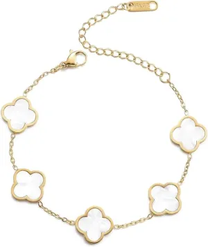 Gold Clover Lucky Bracelet for Women Flower Four Leaf Link Bracelets Trendy Jewelry Gifts for Women