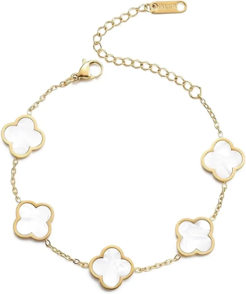 Gold Clover Lucky Bracelet for Women Flower Four Leaf Link Bracelets Trendy Jewelry Gifts for Women