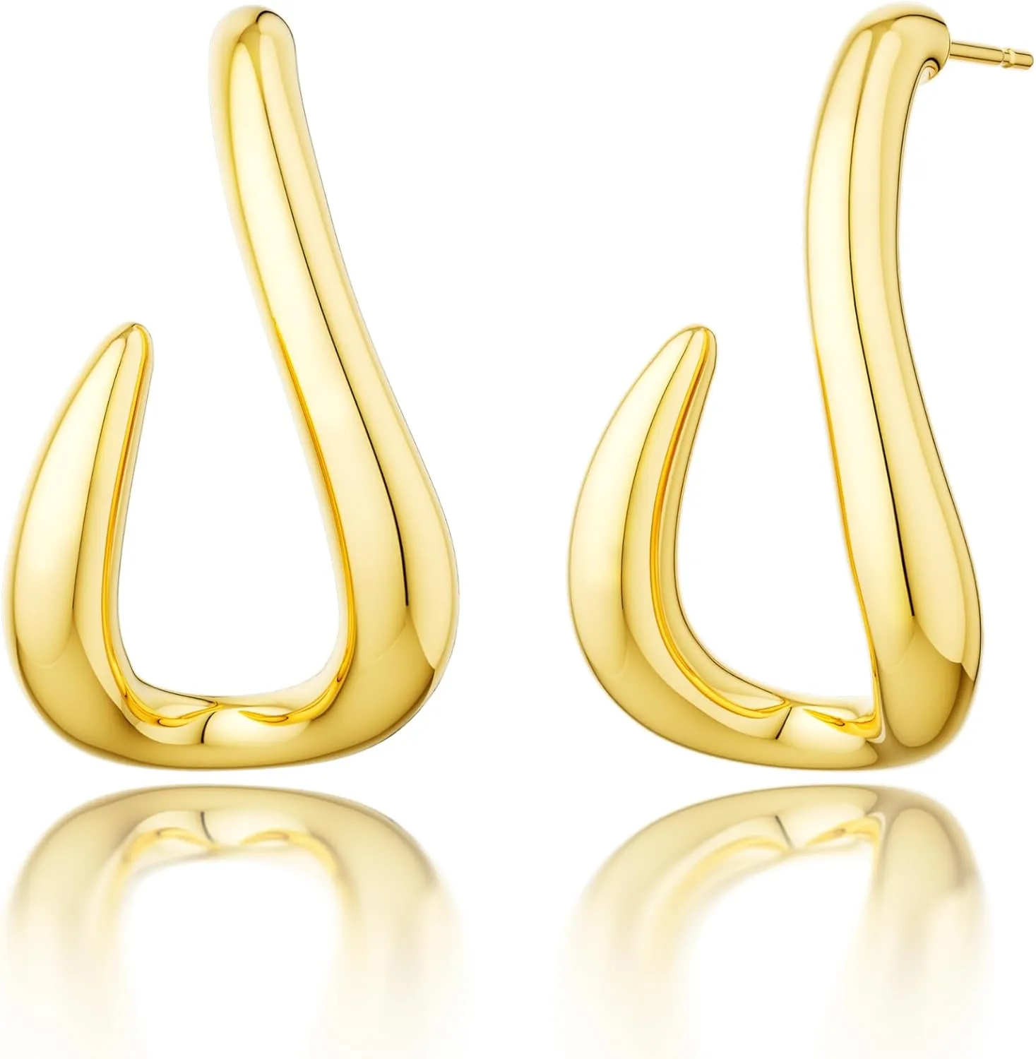 Gold Earrings for Women, Large Open Earrings 14K Gold Plated Smiple Hypoallergenic Trendy Statement Dangle Earrings Gold Dainty Geometric Rectangle Drop Stud Earrings Piercing Jewelry