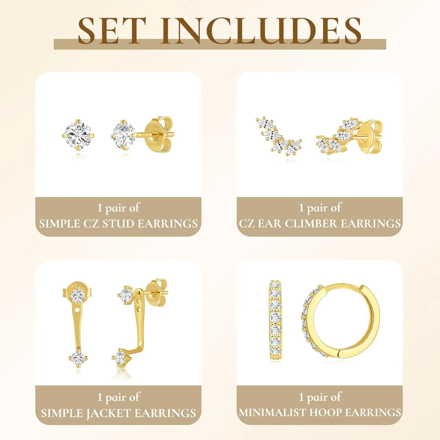 Gold Earrings Set for Women, 14K Gold Plated Hoop Stud Earring Stacks, Hypoallergenic Cartilage Earrings Set for Multiple Piercing, Trendy Earring Jewelry for Women 2025