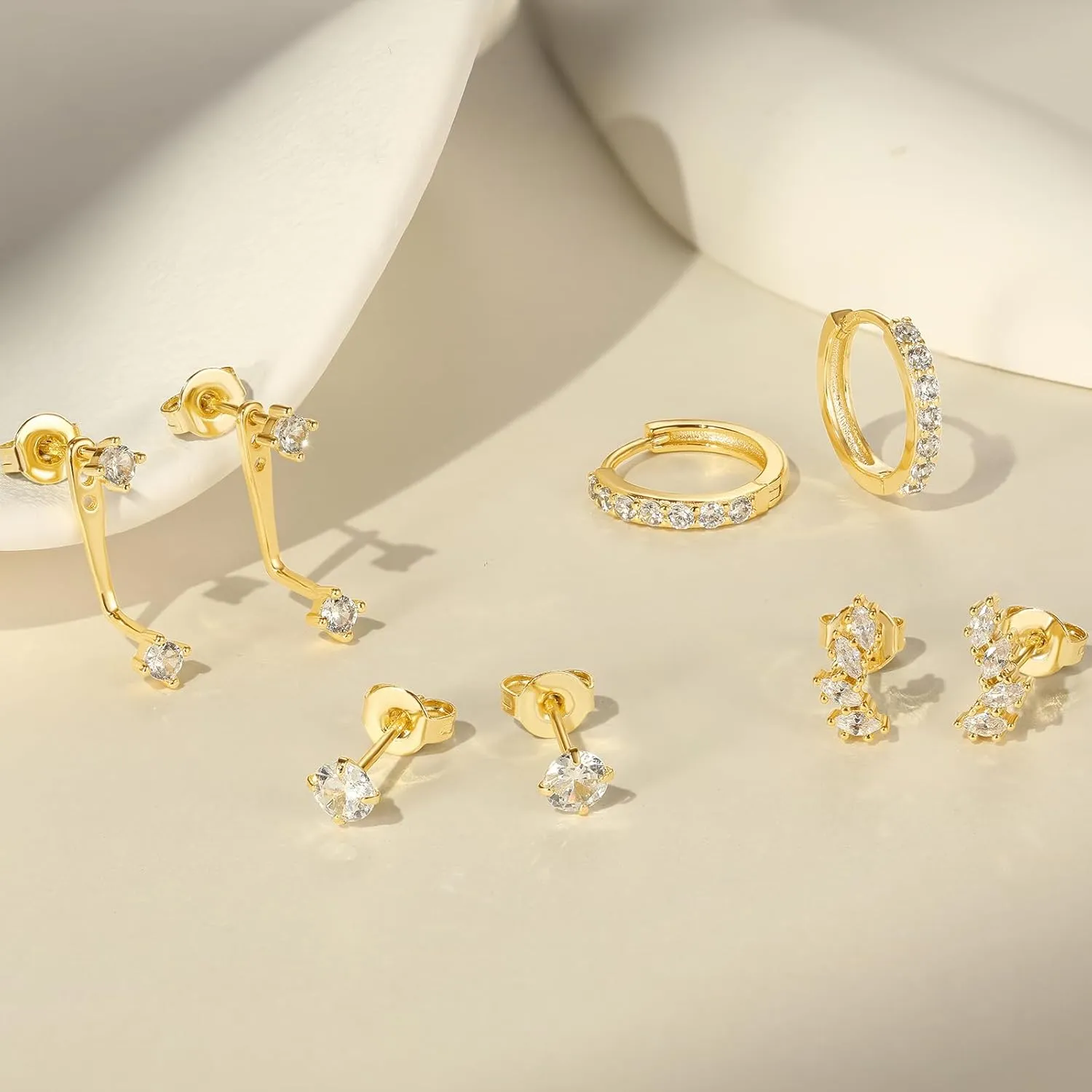 Gold Earrings Set for Women, 14K Gold Plated Hoop Stud Earring Stacks, Hypoallergenic Cartilage Earrings Set for Multiple Piercing, Trendy Earring Jewelry for Women 2025