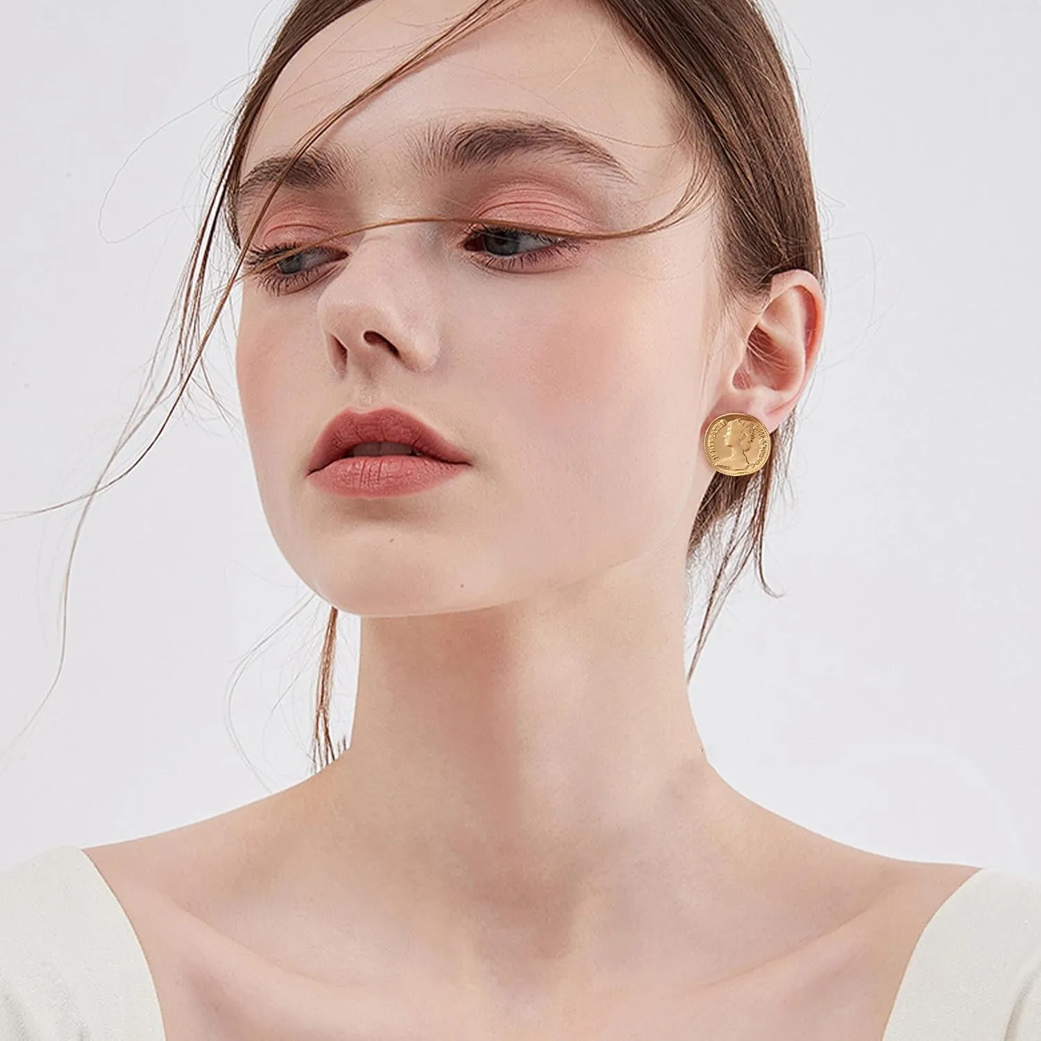 Gold Geometric Stud Earrings Chunky Statement Earrings for Women Irregular Crumpled Square Half-ball Triangle Heart Stud Earrings Jewelry Gifts
