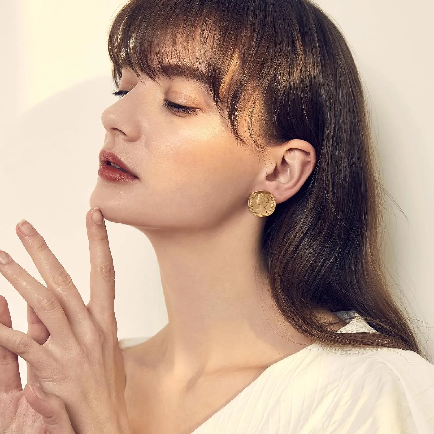 Gold Geometric Stud Earrings Chunky Statement Earrings for Women Irregular Crumpled Square Half-ball Triangle Heart Stud Earrings Jewelry Gifts