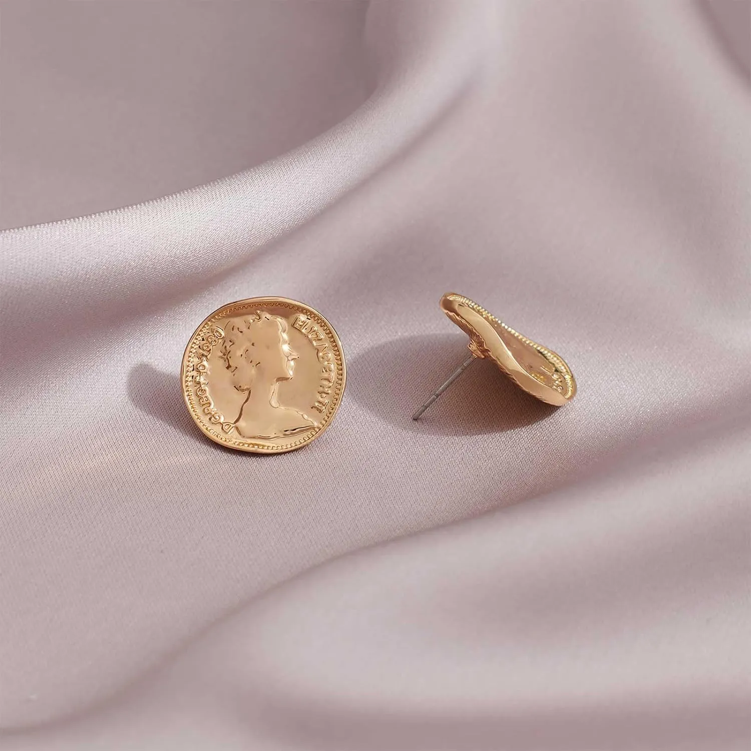 Gold Geometric Stud Earrings Chunky Statement Earrings for Women Irregular Crumpled Square Half-ball Triangle Heart Stud Earrings Jewelry Gifts