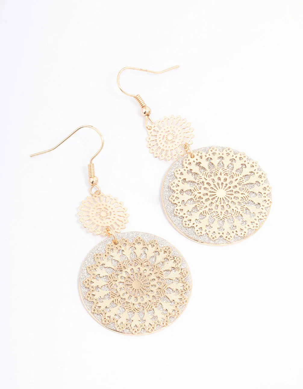 Gold Glitter Paper Flower Drop Earrings