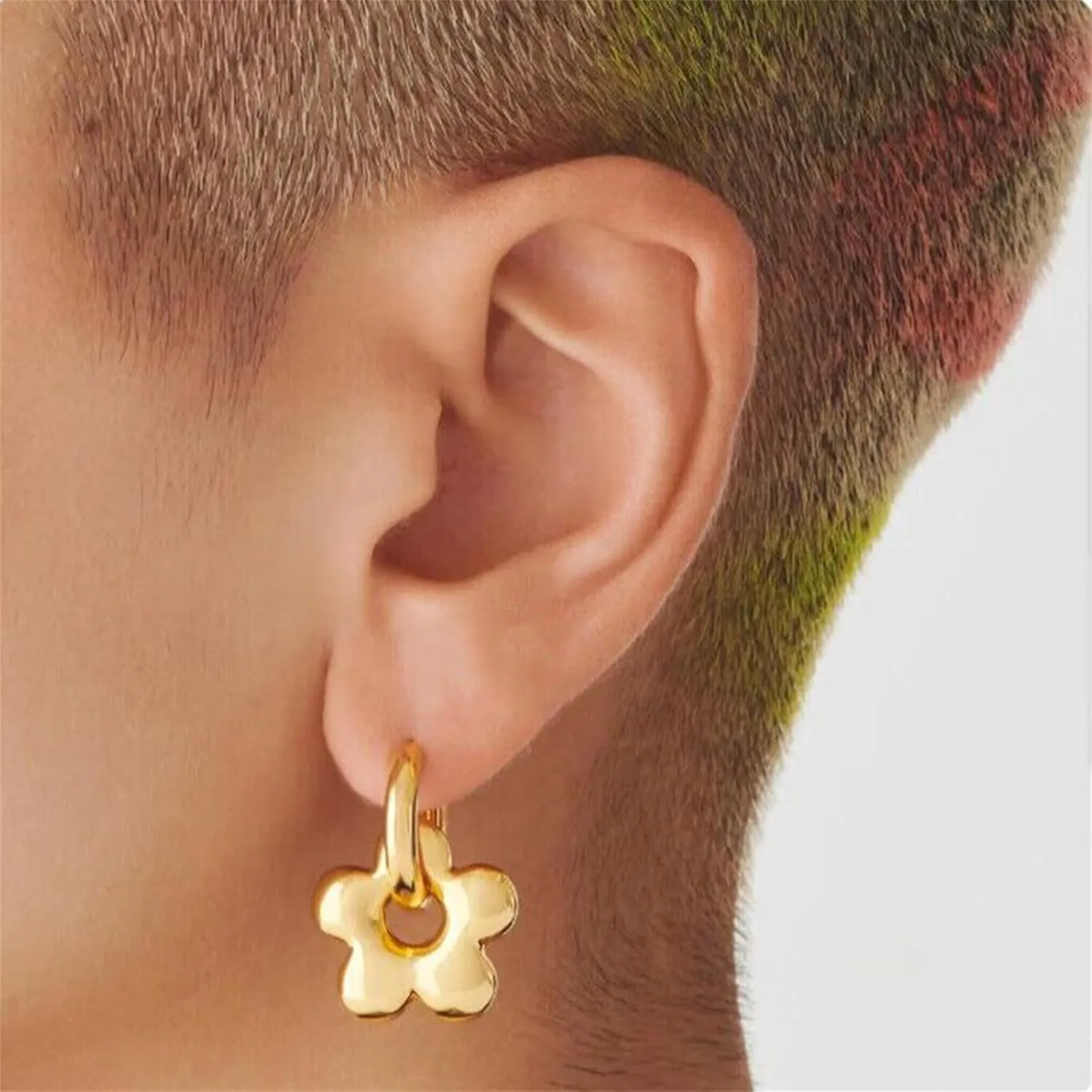 Gold Hoop Earrings For Women,Small Huggie Hollow Earrings 18K Gold Plated Stainless Steel Dangle Earrings Heart/Star/Flower Earrings Hypoallergenic Jewelry Gifts