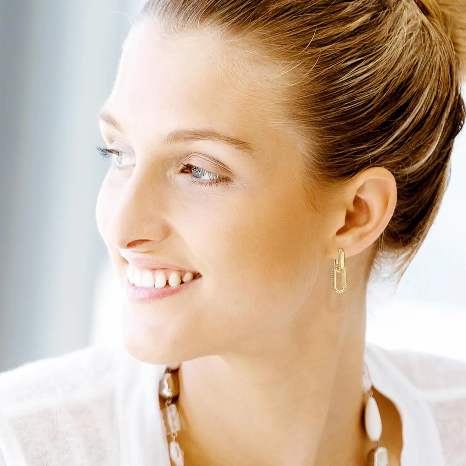 Gold Hoop Paperclip Earrings Chunky Convertible Link Earrings Minimalist CZ Geometric Rectangle Dangle Earring Huggie Gold Statement Earrings Prom Jewelry for Women