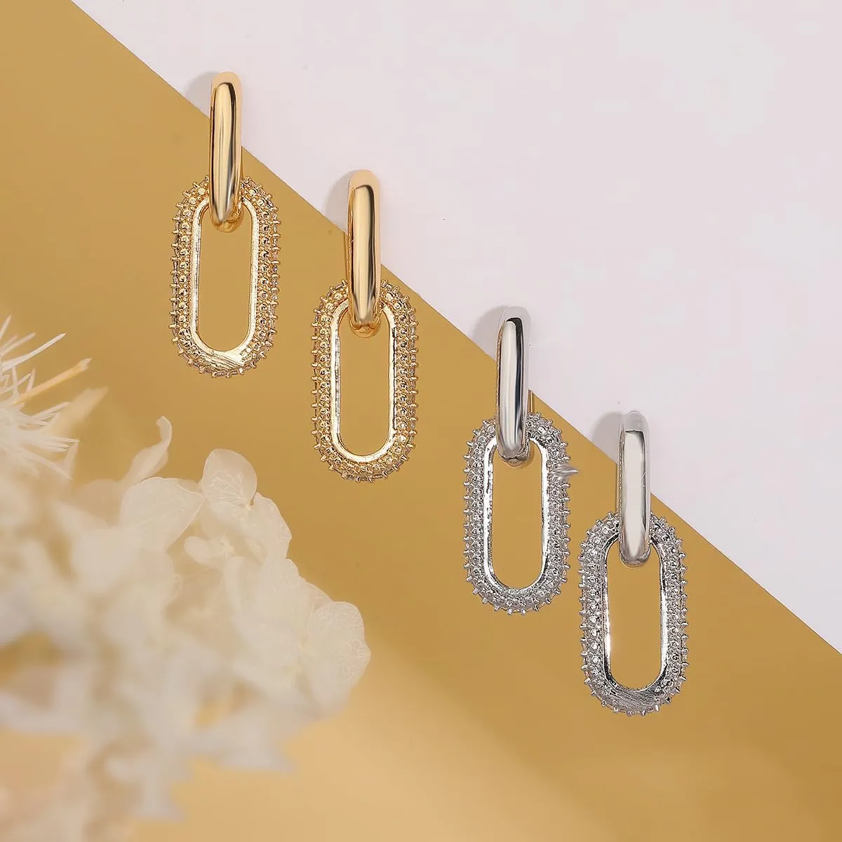 Gold Hoop Paperclip Earrings Chunky Convertible Link Earrings Minimalist CZ Geometric Rectangle Dangle Earring Huggie Gold Statement Earrings Prom Jewelry for Women