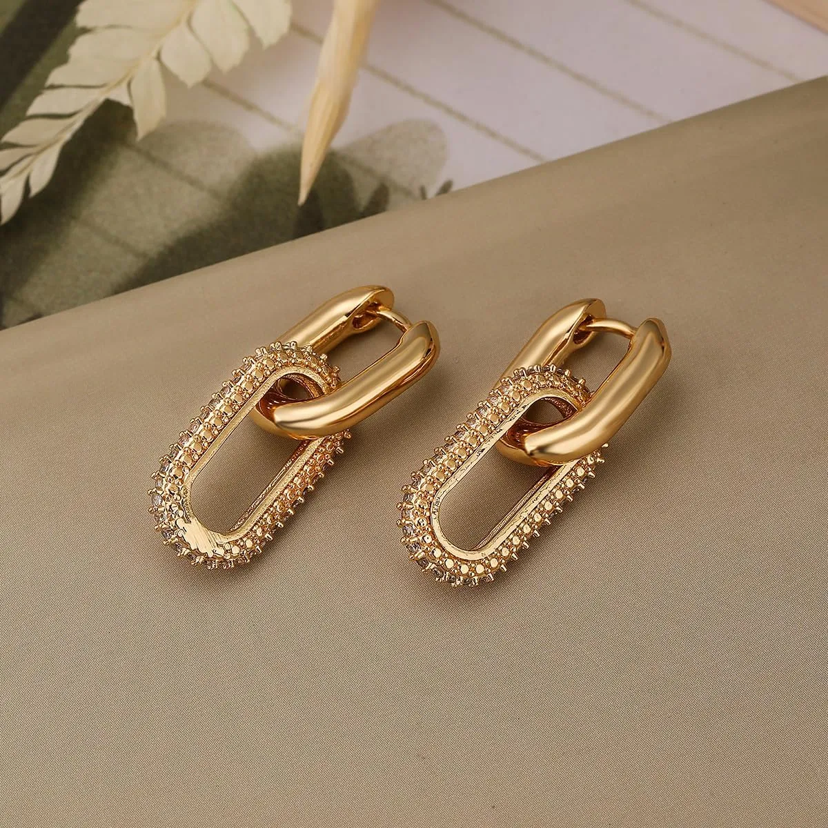 Gold Hoop Paperclip Earrings Chunky Convertible Link Earrings Minimalist CZ Geometric Rectangle Dangle Earring Huggie Gold Statement Earrings Prom Jewelry for Women