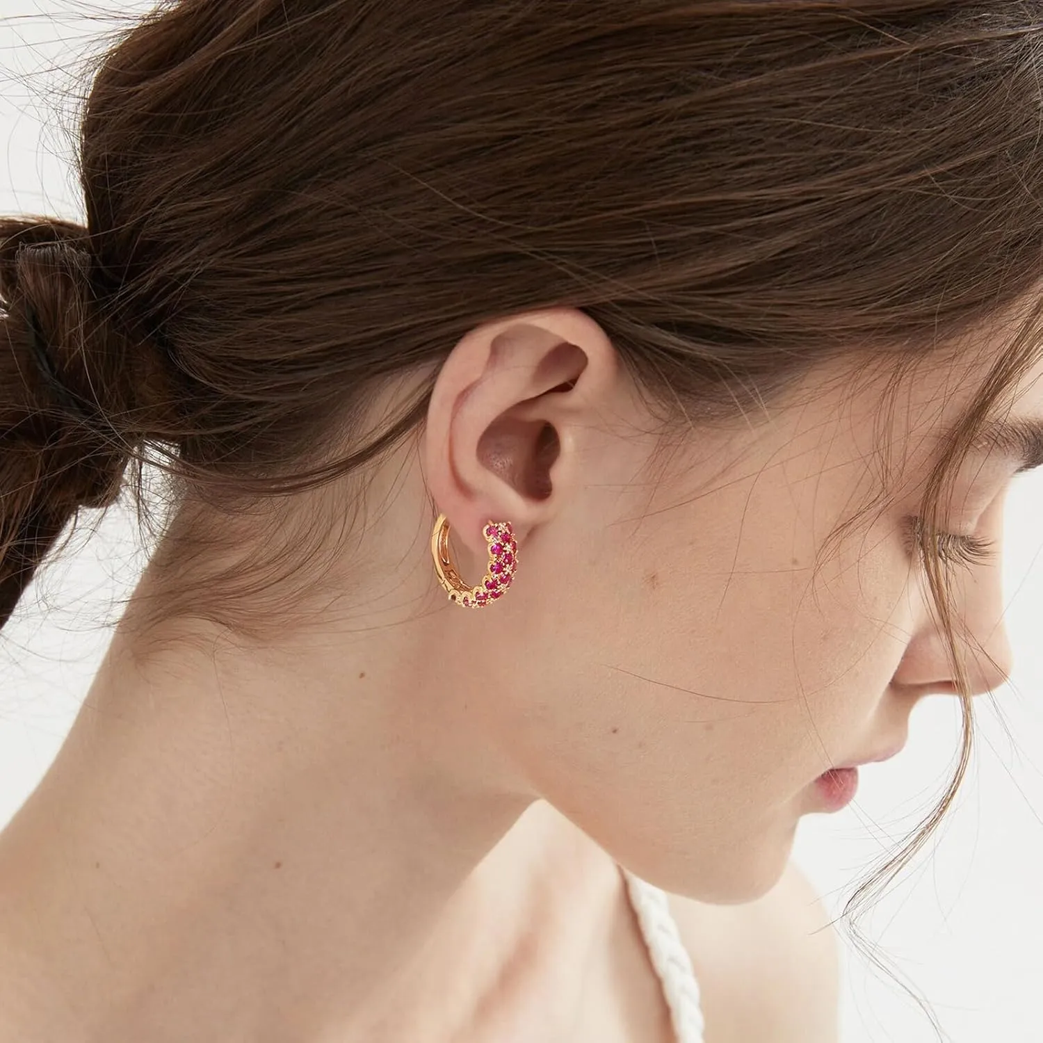Gold Huggie Hoop Earrings 14K Gold Plated Dainty Chunky Thick Hoop Diamond Cubic Zriconia Inlay Sleeper Tiny Delicate Boho Beach Simple Hypoallergenic Jewelry Gift for Her