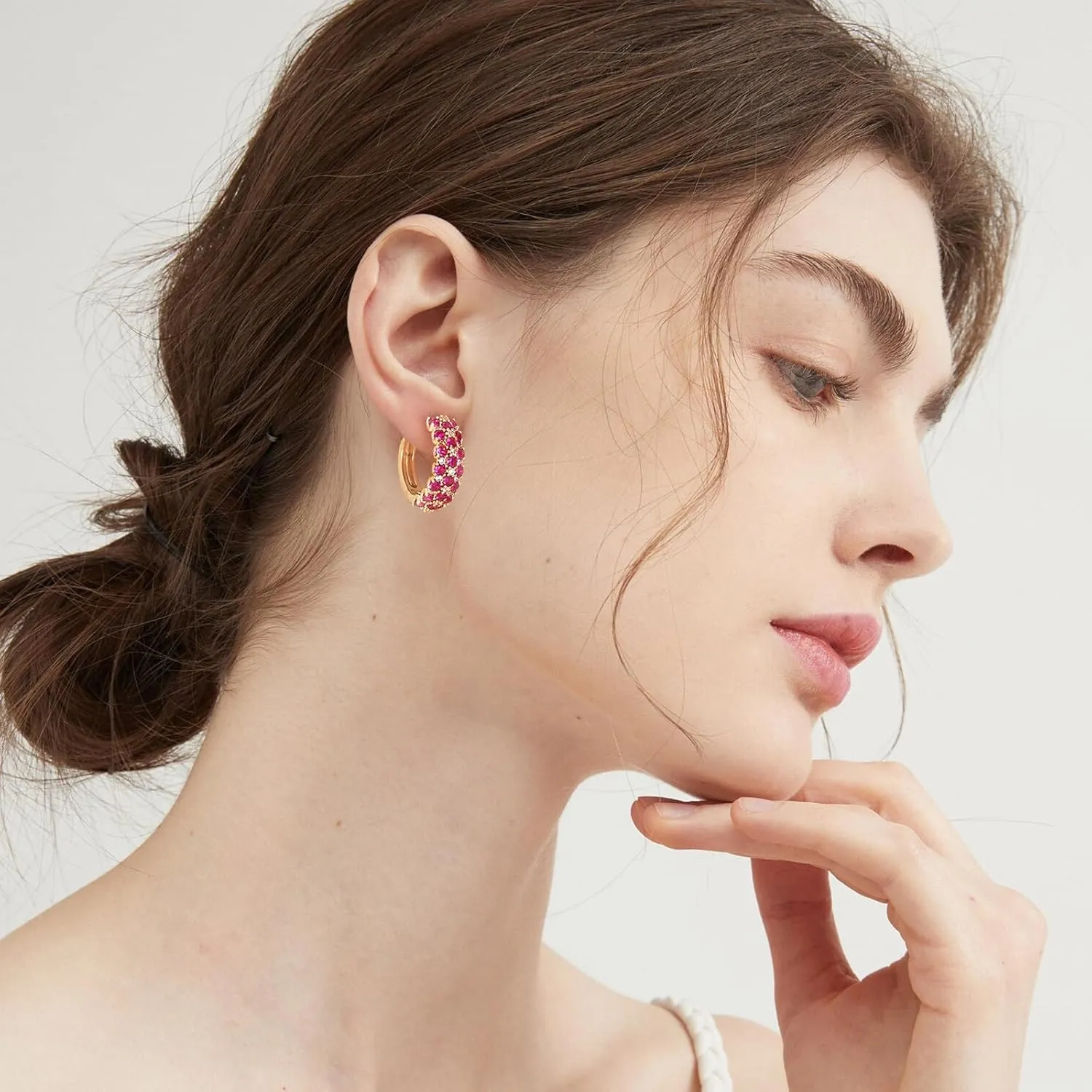 Gold Huggie Hoop Earrings 14K Gold Plated Dainty Chunky Thick Hoop Diamond Cubic Zriconia Inlay Sleeper Tiny Delicate Boho Beach Simple Hypoallergenic Jewelry Gift for Her