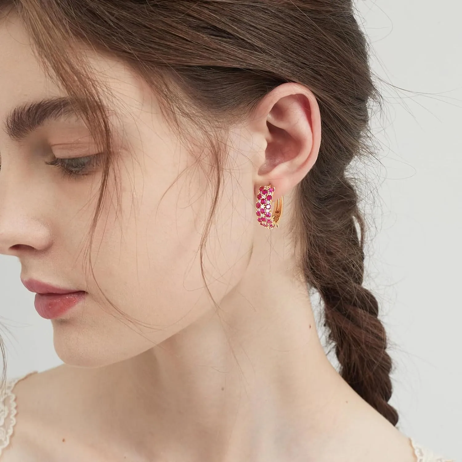 Gold Huggie Hoop Earrings 14K Gold Plated Dainty Chunky Thick Hoop Diamond Cubic Zriconia Inlay Sleeper Tiny Delicate Boho Beach Simple Hypoallergenic Jewelry Gift for Her