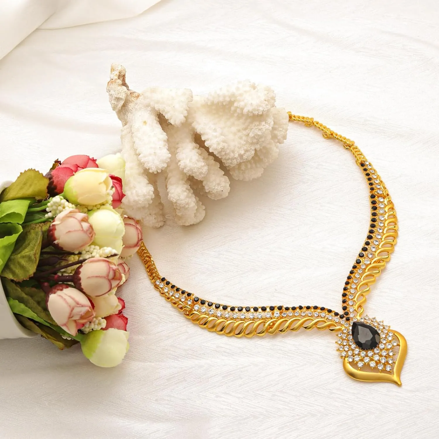 Gold Jewelry Sets for Women,Dubai Statement Necklaces Gold Bracelets Open Hoop Earrings Ring Fashion Crystal Wedding Costume Jewelry Accessories Set Mother's Day Birthday Wedding prom