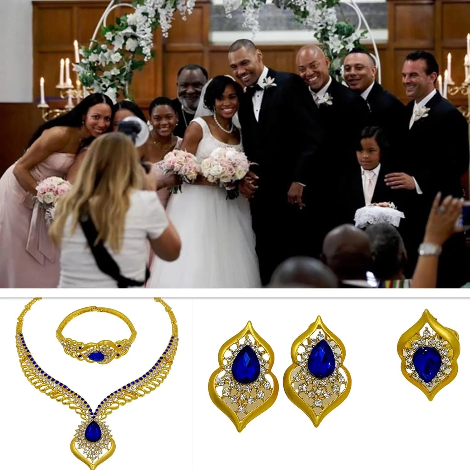 Gold Jewelry Sets for Women,Dubai Statement Necklaces Gold Bracelets Open Hoop Earrings Ring Fashion Crystal Wedding Costume Jewelry Accessories Set Mother's Day Birthday Wedding prom