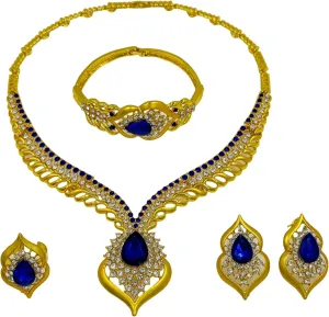 Gold Jewelry Sets for Women,Dubai Statement Necklaces Gold Bracelets Open Hoop Earrings Ring Fashion Crystal Wedding Costume Jewelry Accessories Set Mother's Day Birthday Wedding prom