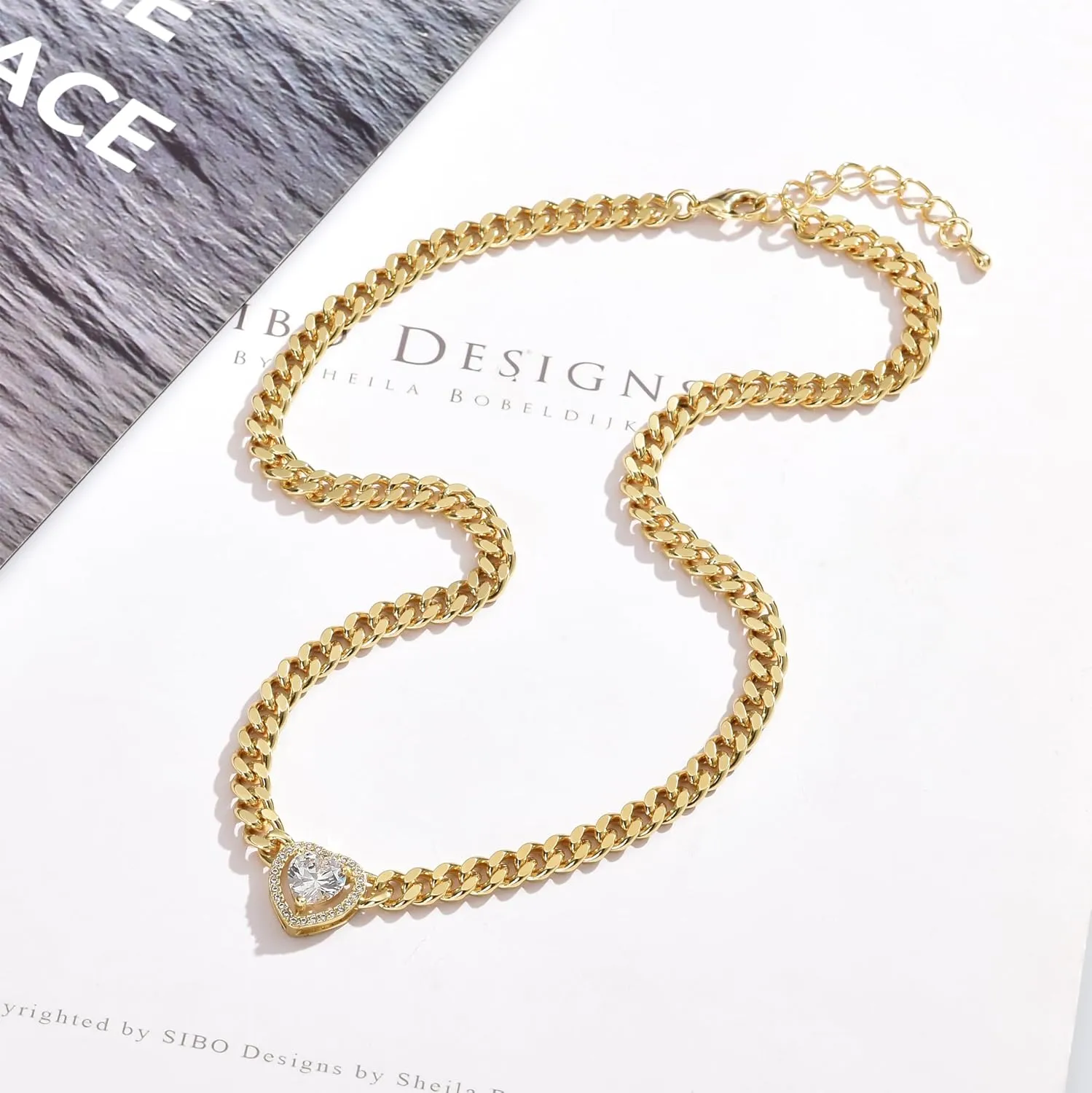 Gold Necklace for Women, 14k Gold Plated Cuban Link Chain Necklace with White/Emerald/Garnet Heart/Square/Round Zirconia Solitaire Pendant, Dainty Necklace Gifts for Mom/Girlfriend/Birthday/Anniversary