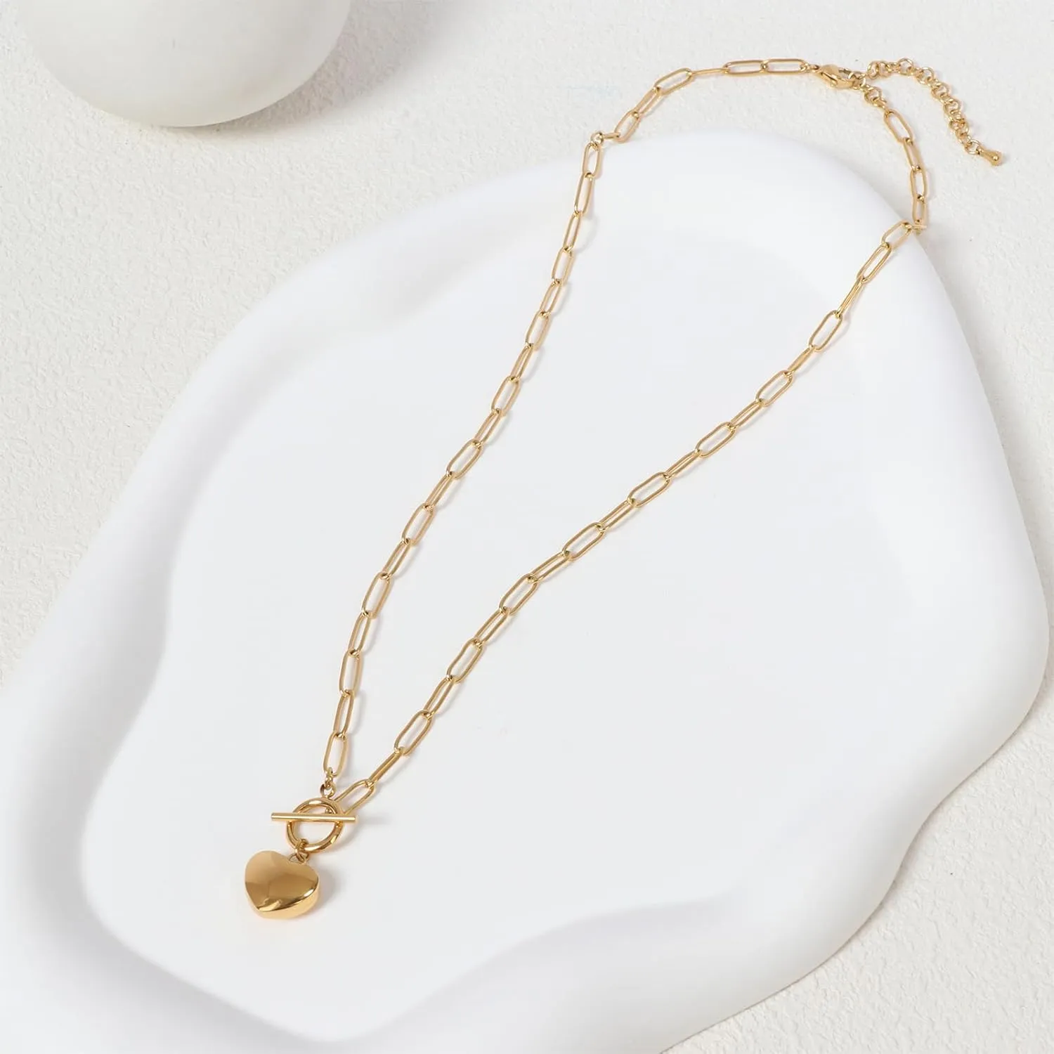 Gold Paperclip Toggle Necklace Pendant for Women Natural Gemstone Pearl Cubic Zirconia Paper Clip Chain Necklace Toggle Paperclip Jewelry Gift for Women