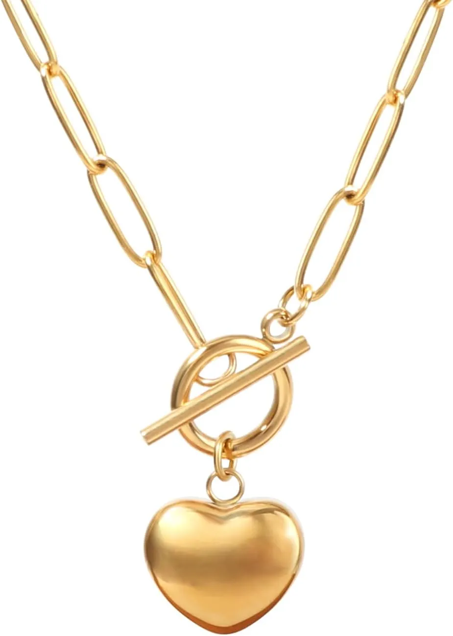 Gold Paperclip Toggle Necklace Pendant for Women Natural Gemstone Pearl Cubic Zirconia Paper Clip Chain Necklace Toggle Paperclip Jewelry Gift for Women