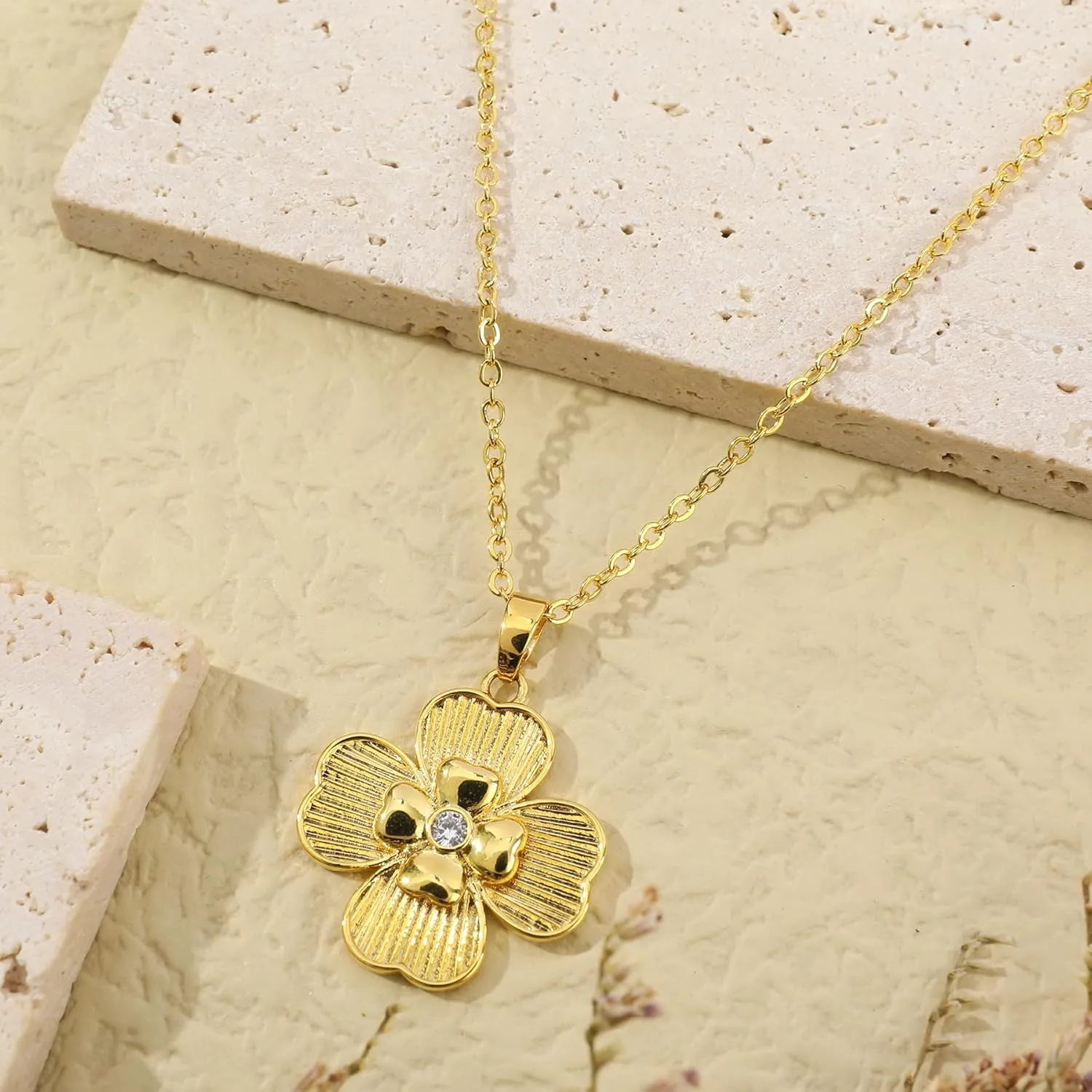 Gold Pendant Necklace Flower Rudder Compass Necklace for Women, Four Leaf Clover Saturn Moon Star Gold Plated Chain Dainty Necklaces Trendy Jewelry Wedding Anniversary Birthday Gift for Her