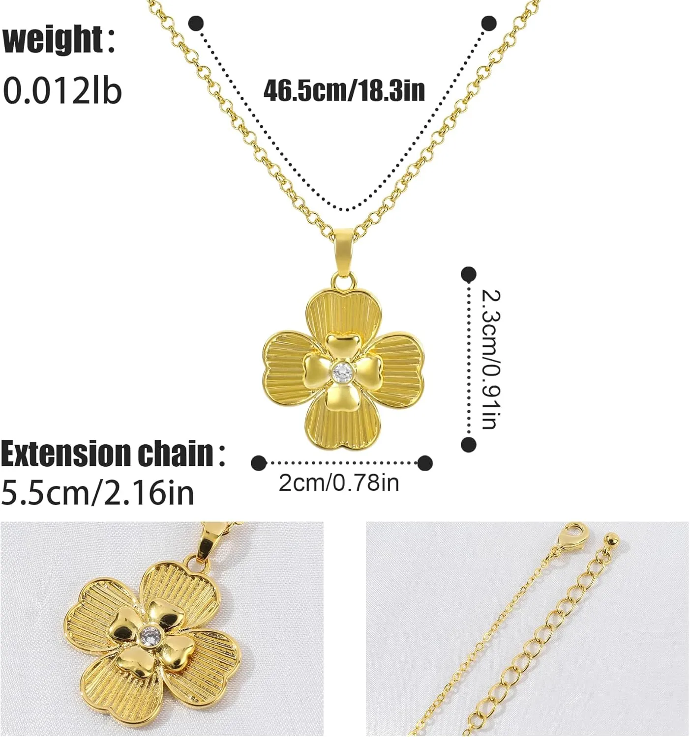 Gold Pendant Necklace Flower Rudder Compass Necklace for Women, Four Leaf Clover Saturn Moon Star Gold Plated Chain Dainty Necklaces Trendy Jewelry Wedding Anniversary Birthday Gift for Her