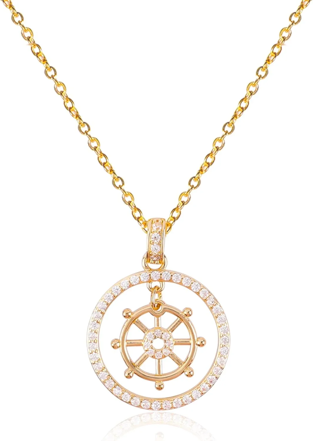 Gold Pendant Necklace Flower Rudder Compass Necklace for Women, Four Leaf Clover Saturn Moon Star Gold Plated Chain Dainty Necklaces Trendy Jewelry Wedding Anniversary Birthday Gift for Her