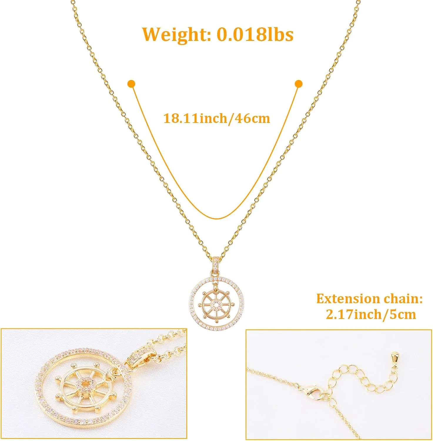 Gold Pendant Necklace Flower Rudder Compass Necklace for Women, Four Leaf Clover Saturn Moon Star Gold Plated Chain Dainty Necklaces Trendy Jewelry Wedding Anniversary Birthday Gift for Her