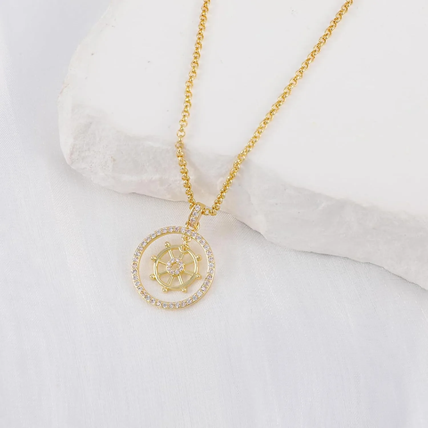 Gold Pendant Necklace Flower Rudder Compass Necklace for Women, Four Leaf Clover Saturn Moon Star Gold Plated Chain Dainty Necklaces Trendy Jewelry Wedding Anniversary Birthday Gift for Her