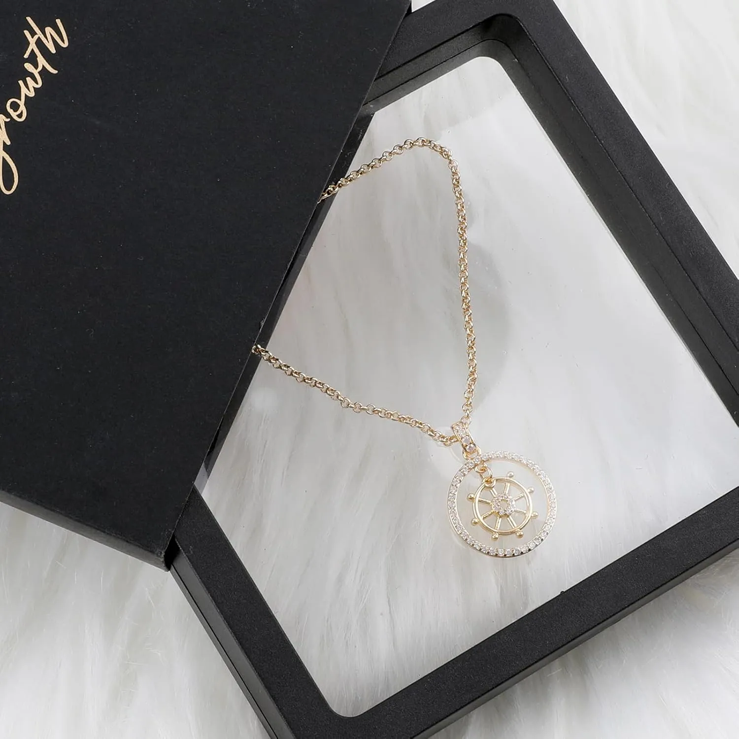 Gold Pendant Necklace Flower Rudder Compass Necklace for Women, Four Leaf Clover Saturn Moon Star Gold Plated Chain Dainty Necklaces Trendy Jewelry Wedding Anniversary Birthday Gift for Her