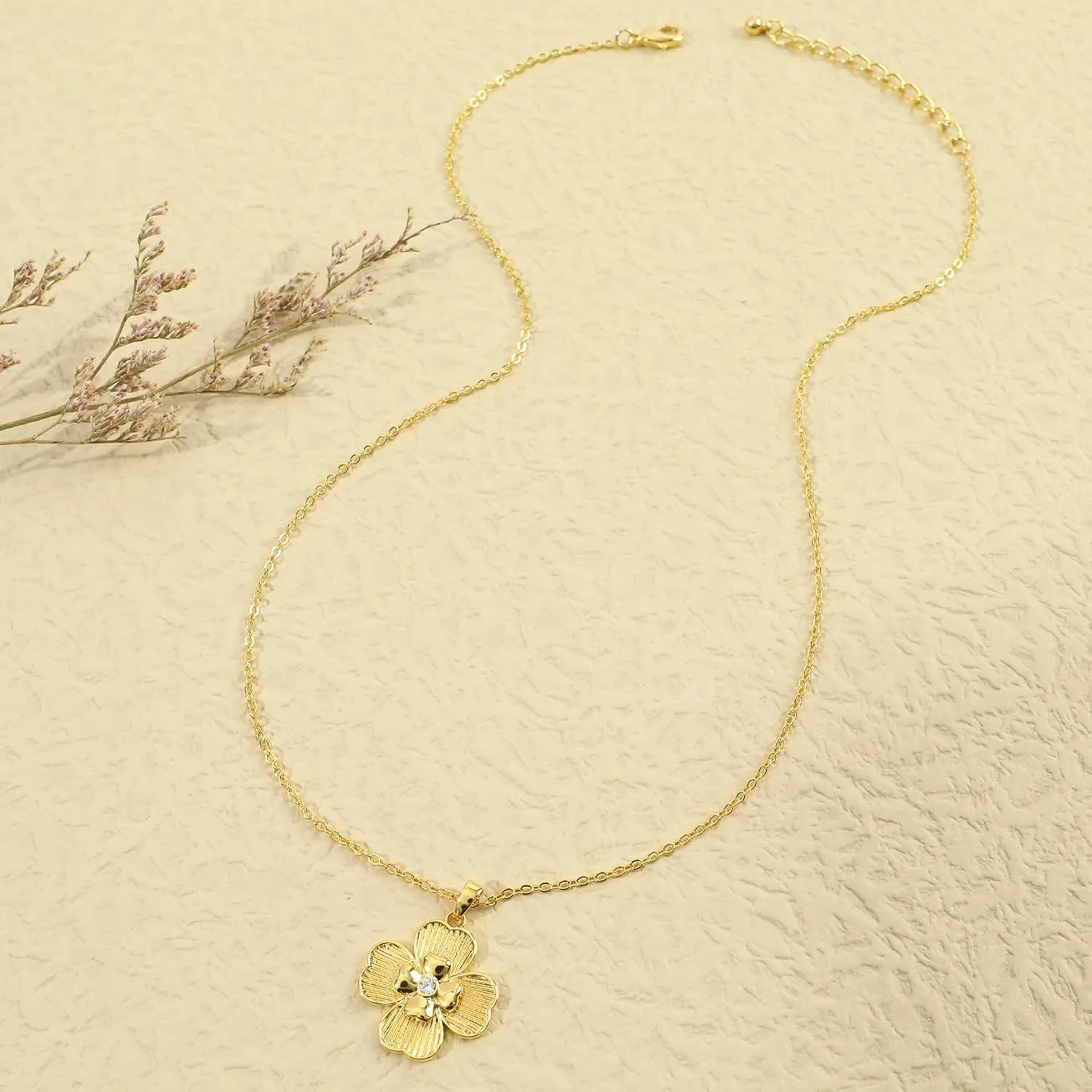 Gold Pendant Necklace Flower Rudder Compass Necklace for Women, Four Leaf Clover Saturn Moon Star Gold Plated Chain Dainty Necklaces Trendy Jewelry Wedding Anniversary Birthday Gift for Her