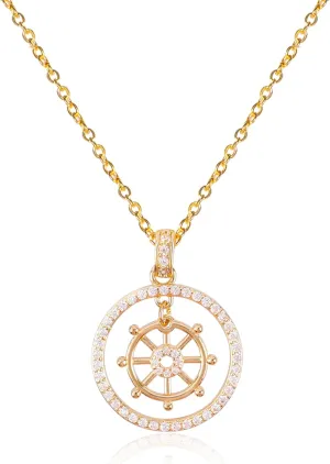 Gold Pendant Necklace Flower Rudder Compass Necklace for Women, Four Leaf Clover Saturn Moon Star Gold Plated Chain Dainty Necklaces Trendy Jewelry Wedding Anniversary Birthday Gift for Her